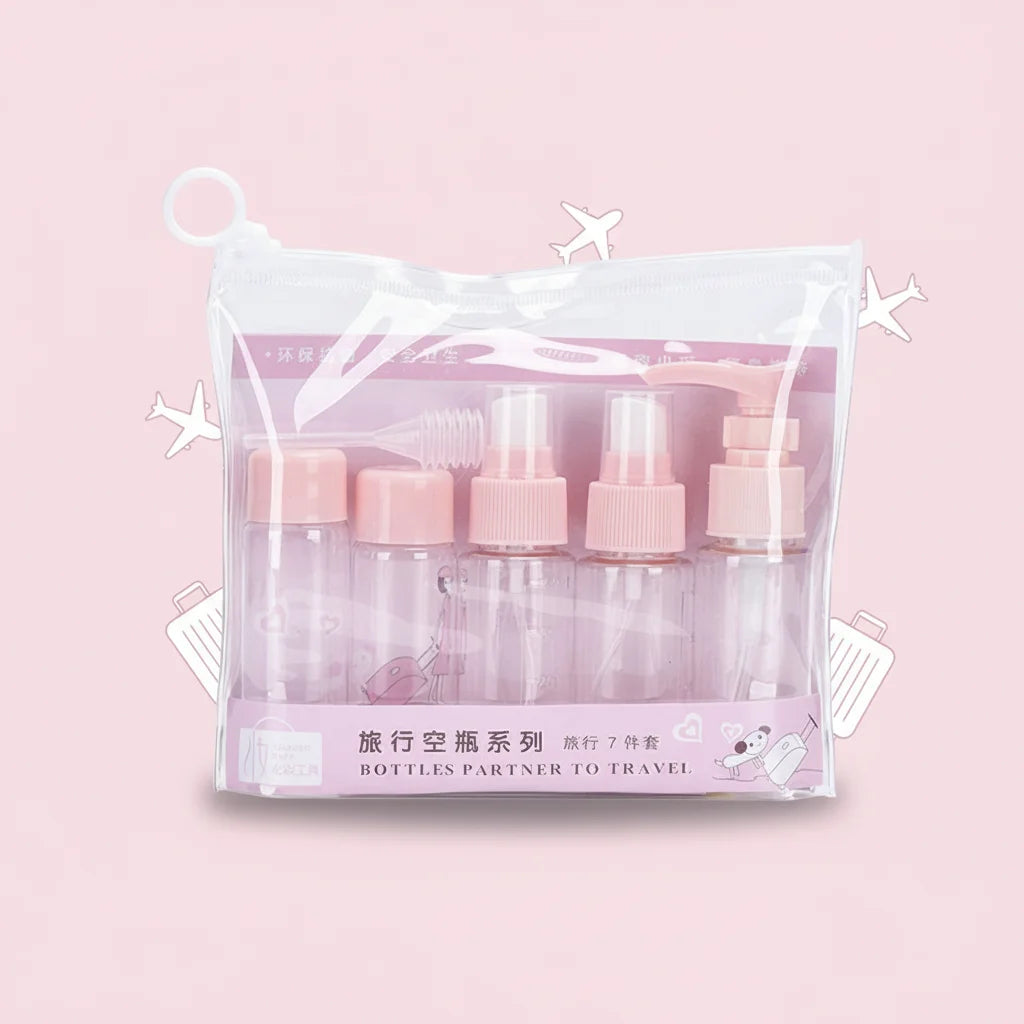 New Design Plastic Empty Travel Cosmetic Package Set Blue Pink Cosmetic Bottle Lotion Bottle Fine Mist Spray Bottles