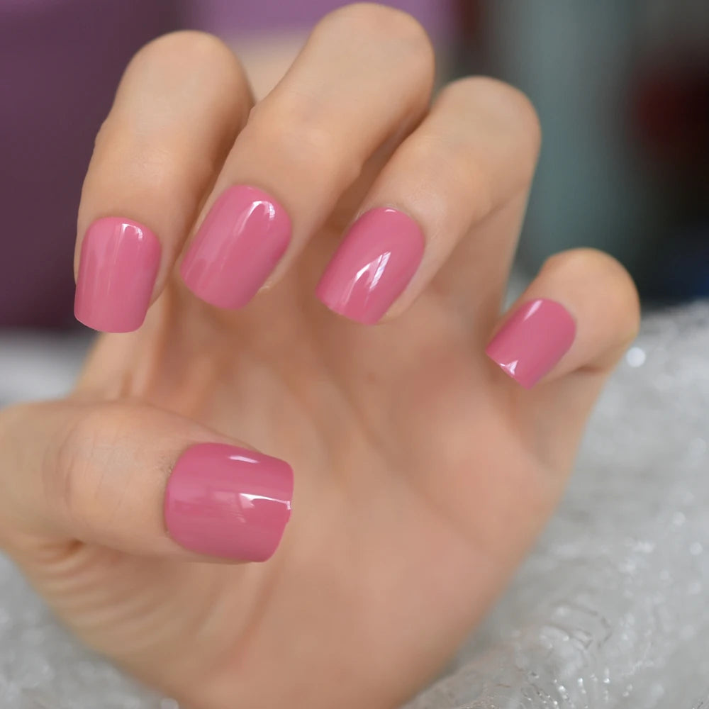 Glossy Light Pink False Nail Short Acrylic Pure Color Square Nail Sticker Full Cover Abs Artificial Press on Nails Solid MegaBDM