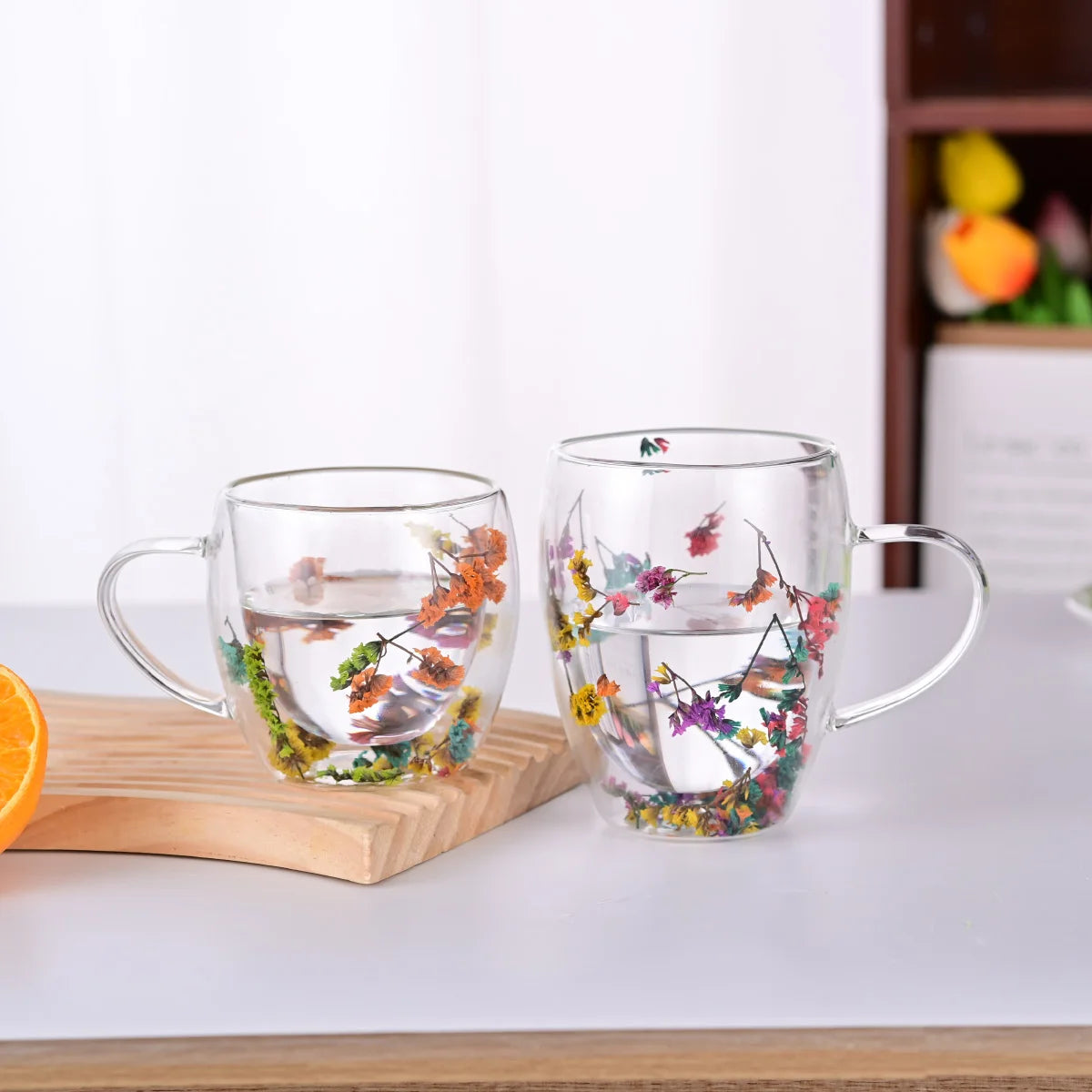 Wholesale Fashionable Creative Heat Resistant Dry Flower Double-layer Glass Cup with Exquisite Handcrafted Design