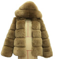 Fashion Winter Warm Ladies Faux Fur Jacket Solid Color Hooded Women Faux Fur Jacket