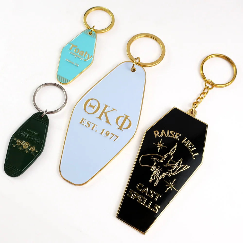 Custom logo Metal Promotional Customized 3d Key Rings Retro Hotel Key Chain Enamel Motel Key Ring