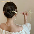 Chinese Style New Trend Metal Rhinestone Pearl Hair Clip Sticks Temperament Luxury Tassel Chain Fashion Accessories Girls