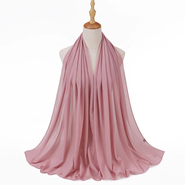 Women Soft Pearl Chiffon Scarf Fashion Long Big Shawl Scarf Hijab Green Black Solid Color Polyester Hijab for Muslim Girl Women