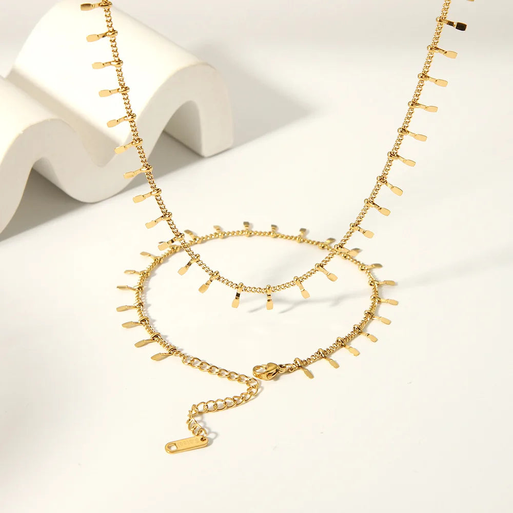 INS Style New Tassel Neck Chain Summer High Grade Stainless Steel PVD 18K Gold Niche Lock Bone Chain Necklace Jewelry