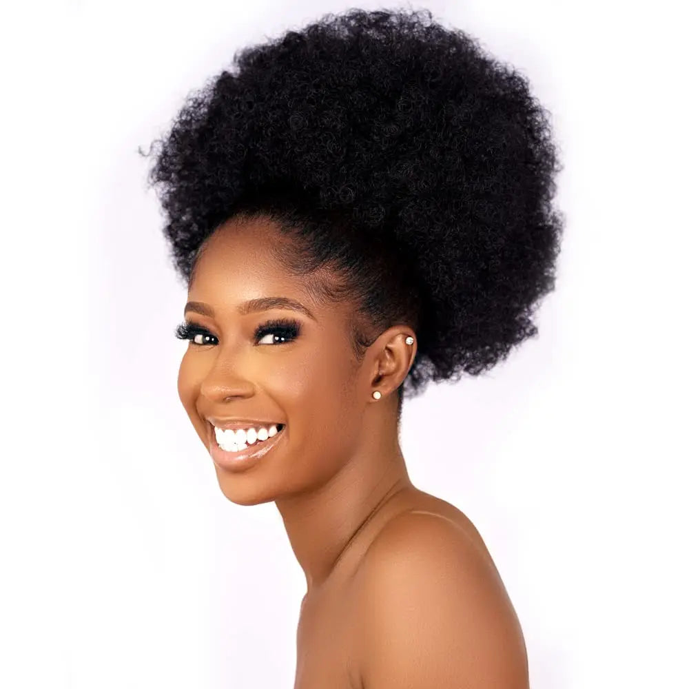 Fujia Synthetic Curly Hair Ponytail African American Short Afro Kinky Curly Wrap Drawstring Puff Ponytail Hair Extensions Wig