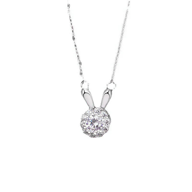 Collares 925 Sterling Silver Stress Necklace Cute Rotatable Bunny Lucky Rabbit Pendant Zircon Choker Necklaces Women Gift