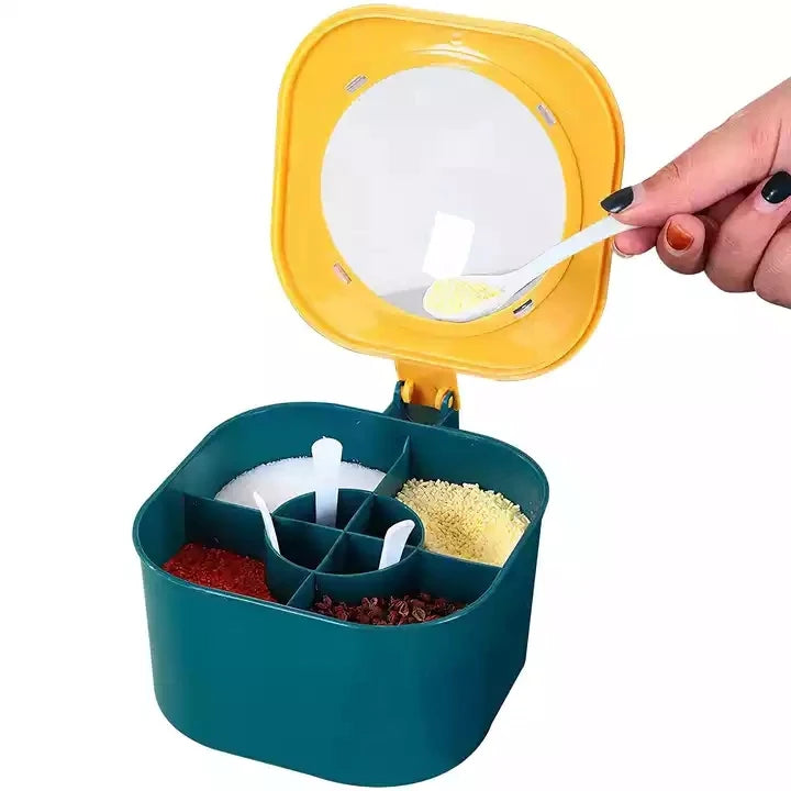 Hot Sale Herb & Spice Tools Kitchen Household Seasoning Box with Lid 4 in 1 Spice Box with Spoons
