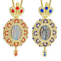 HT Greek Orthodox Big Gold Alloy Pectoral Cross Necklace with Jesus Crucifix and Customize Diamond Colors