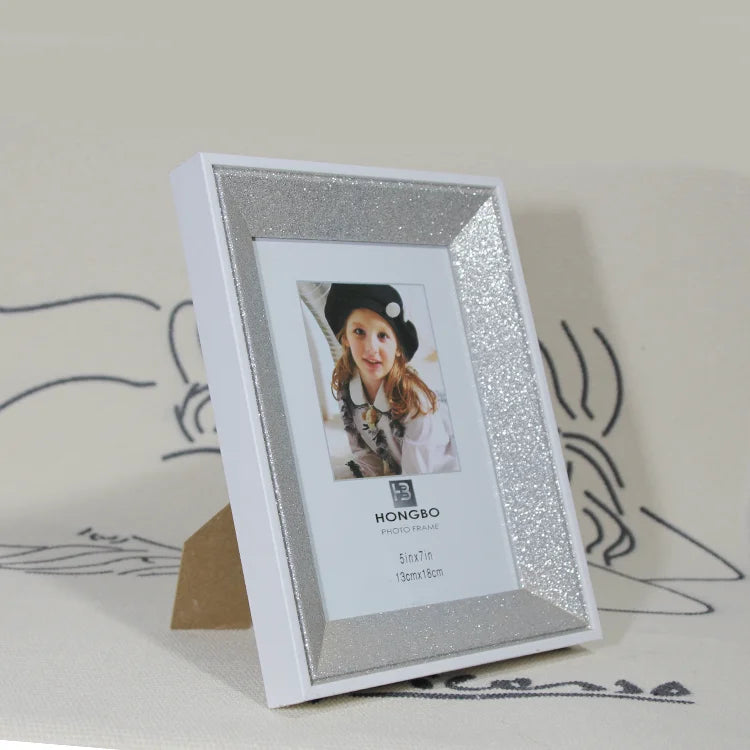 Silver Crystals Modern Eco-Friendly MDF Material Rectangular Photo Frame with Sparkling Crystal Border 23*18 CM