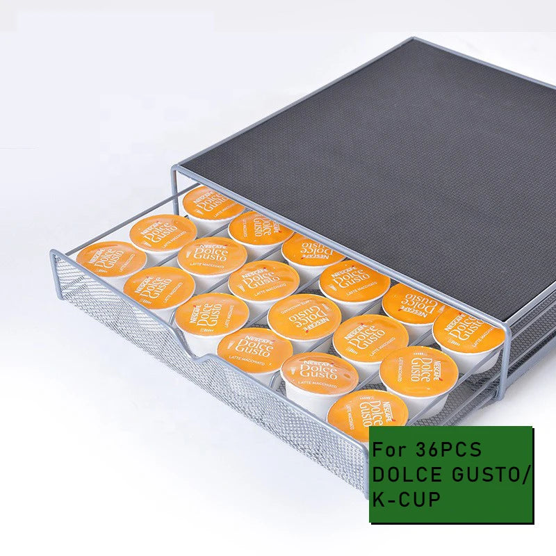 36pcs Iron Standing Type Coffee Capsule Holder Drawer Metal Storage Rack for Dolce Gusto/K-cup