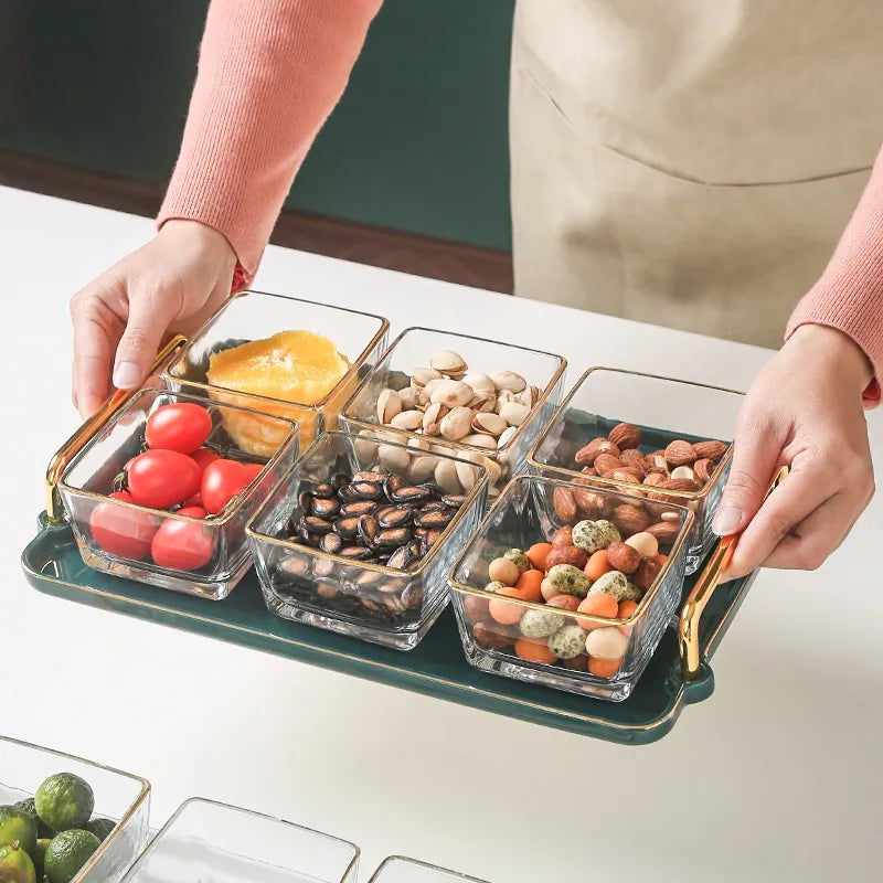 Glass Color Enamel Classic Design Rectangle Shape Fruit Plate Light Luxury Household Platter with Lid Exquisite Snack Plate