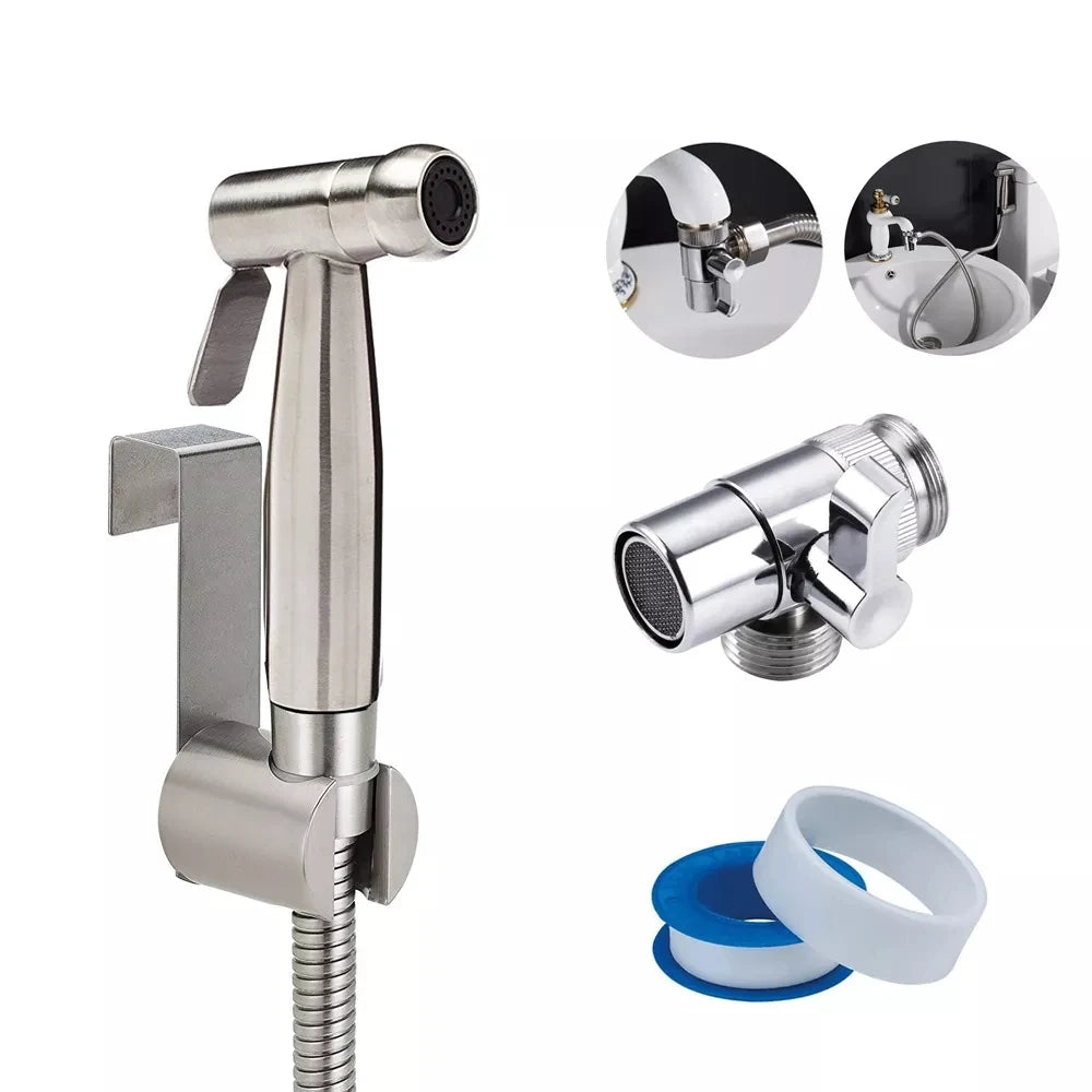 Bidet Shattaf Stainless Steel Modern Wall-Mounted Hand Held Toilet Sprayer Set
