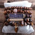 Women Jewelry 5pc Gift Fashion Boho Elastic Tiger Eye Bead Bracelet Natural Stone Stretch Druzy Stack Bracelets Sets