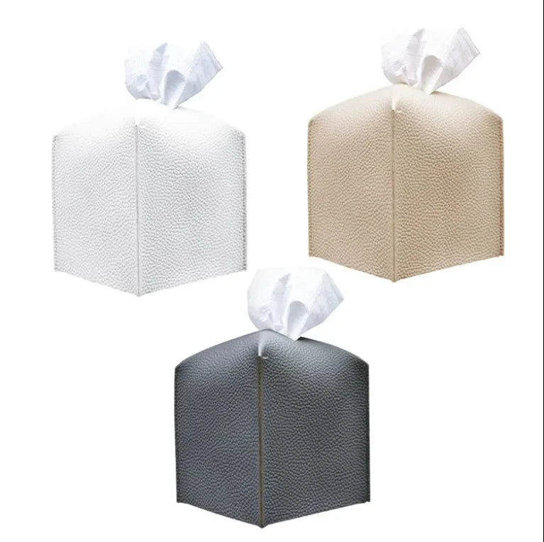 Decorative Holder/Organizer PU Leather Napkin Square Holder Tissue Box Cover for Bathroom Vanity Office
