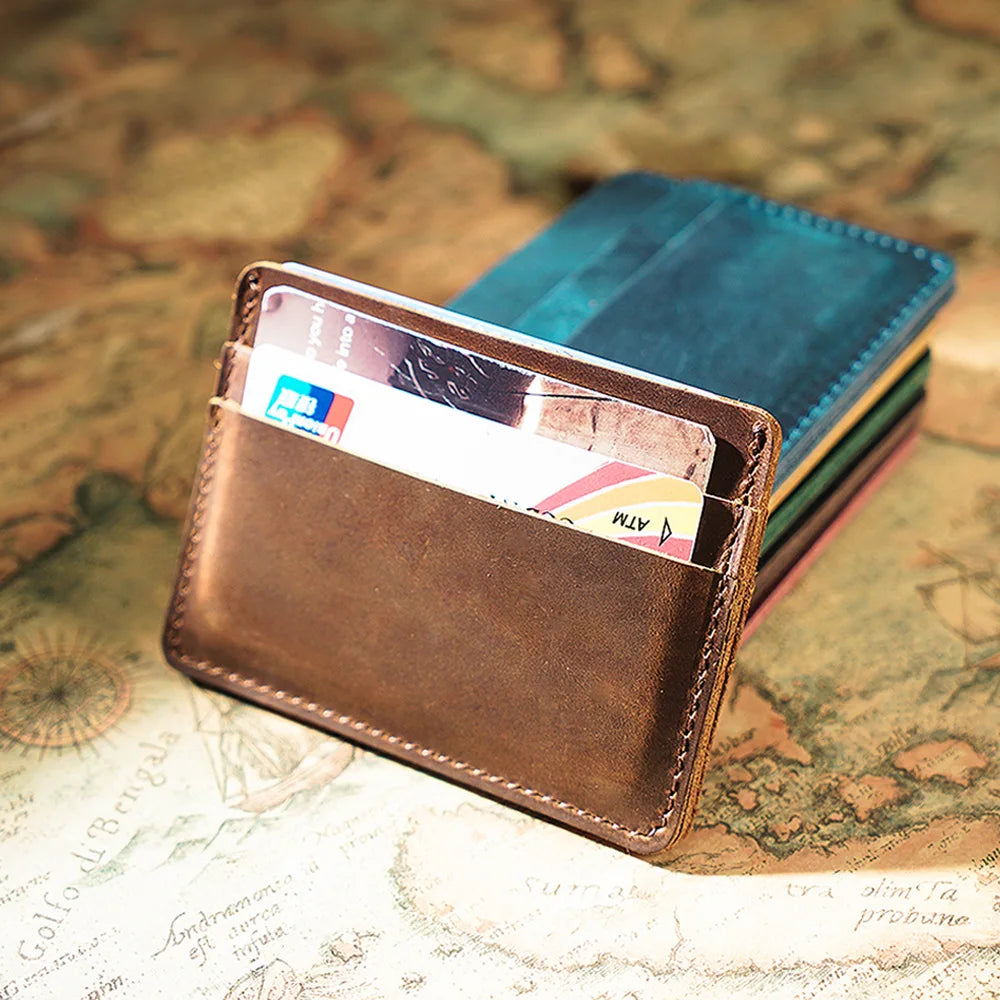 Factory Custom Crazy Horse Leather Credit Id Card Holder Men's Wallet Genuine Leather Card Holder