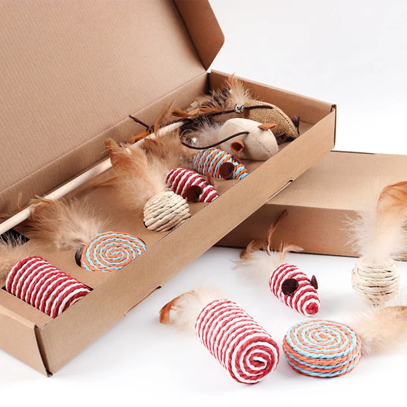 Customized Cat Wand Toys Silvervine Sticks for Interactive  Gift Box 7- Pieces Feather Toy Cat Teaser Toys