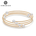 Hot Sell Trendy 14k Gold Filled 5mm to 7mm Freshwater Pearl Double Bangles Bracelet for Women