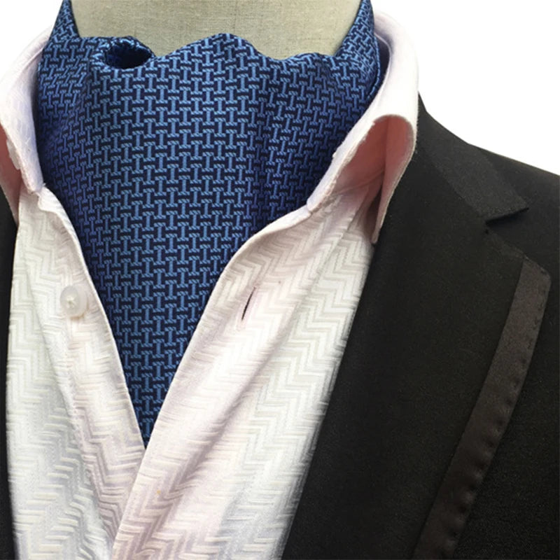 Fashion Polka Dot Men Long Cravat Ascot Ties Gentlemen Formal Neck Tie Bule Red Black Wedding Party Cravats Ties Neckwear