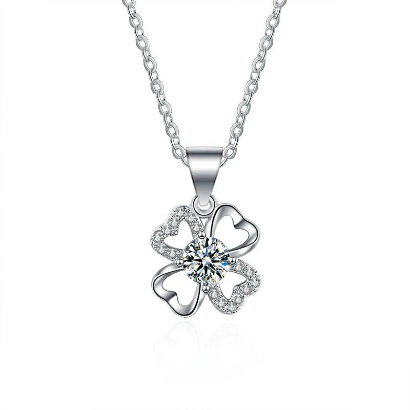 S925 Silver Female Necklace With D-Color Moissanite Elegant Flower Slightly Set Design