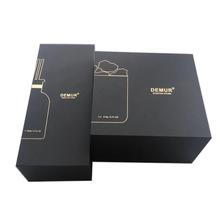 Custom Matte Black Gold Foil Essential Oil Gift Box Luxury Perfume Packaging