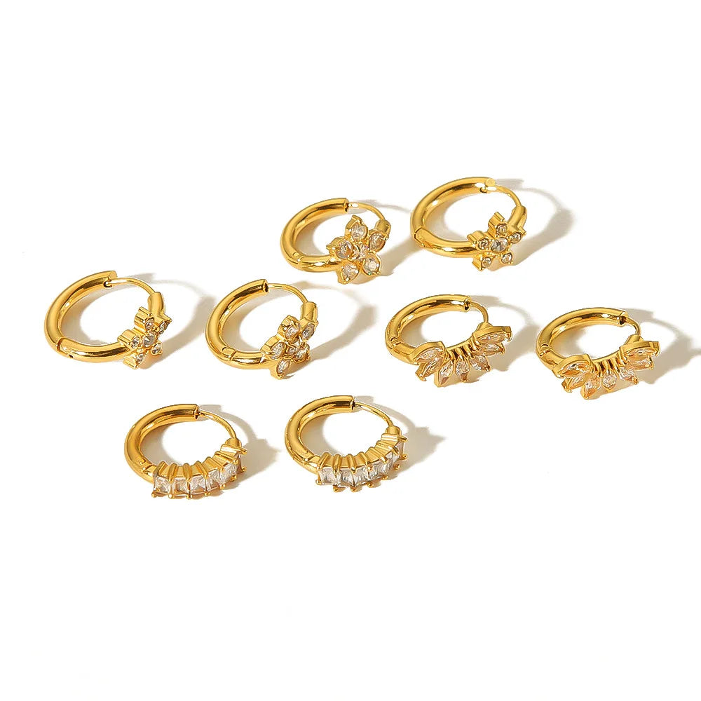 Latest Simple Golden Designs Statement Studs Zircon Earrings Trendy Fashion Jewelry with Stainless Steel Golden Flower Earrings