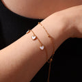 Chic Dainty 18k Gold Plated Stainless Steel Heart Charm Pendant Double Layered Chain Bracelet for Ladies Tarnish Free Jewelry