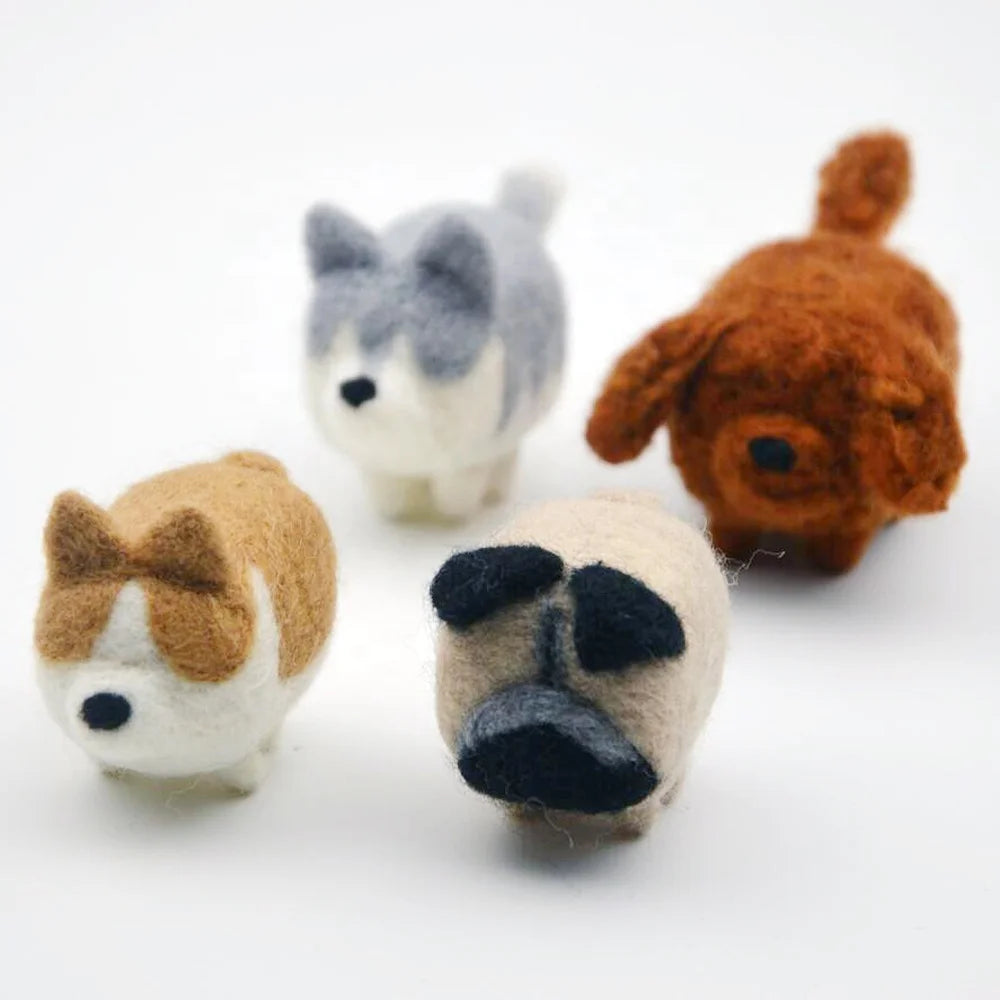 Customized Multi Color Cute Faceless Dogs Non-face Cat Wool Felt Folk Art Handmade DIY Crafts 3D Felted Animals All One Set