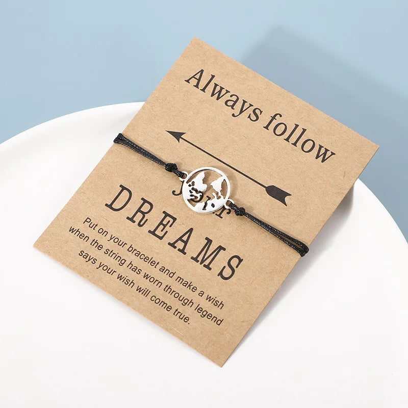Graduation Gift Always Follow Your Dream Global Travel Adventure Traveling World Map Charm Bracelet