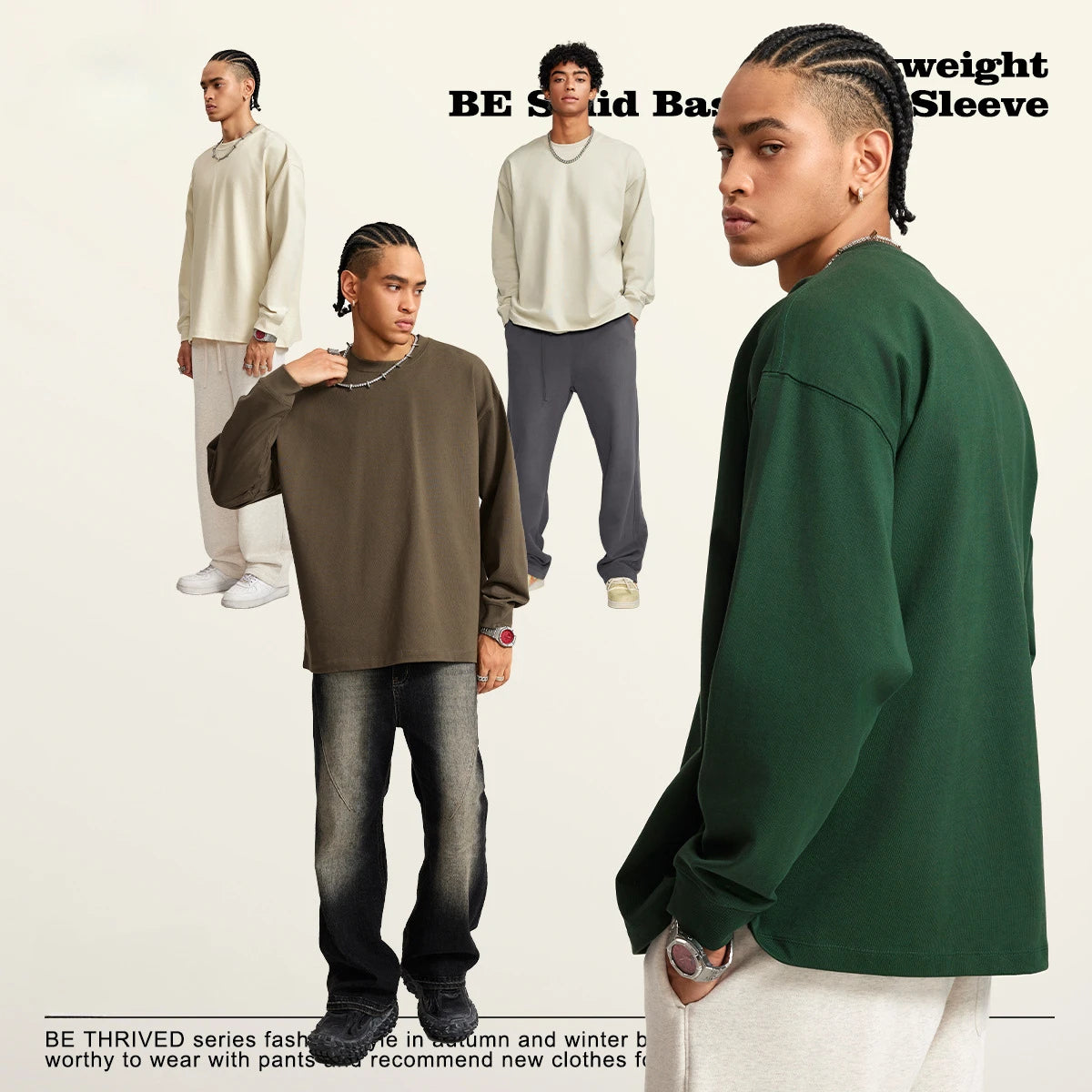 425gsm Mens Loose Long Sleeve Youth High Street Pullover Tee Shirts Clothing Manufacturers Custom Oversized t Shirt for Men