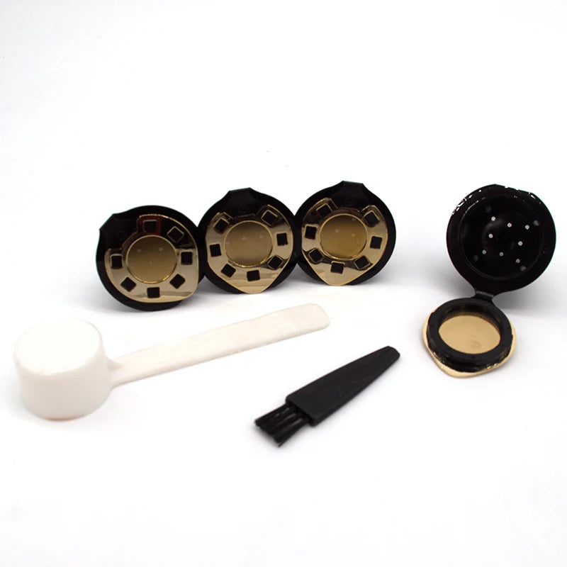 4Pcs Eco-Friendly Refillable Coffee Capsule 15ml Golden Lip + Black Food Grade Plastic & Stainless Steel for Cafe Use in Box