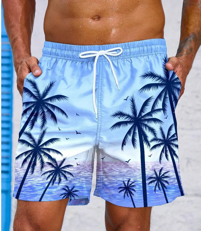 Men's Printed Casual Gym Swim Beach Summer Mesh Sweat Shorts with Drawstring Closure