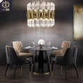 Black Glass Contemporary Luxury Dinner Table Set with Stainless Steel Frame for Apartment & Villa Dining Rooms 4-8 Chairs