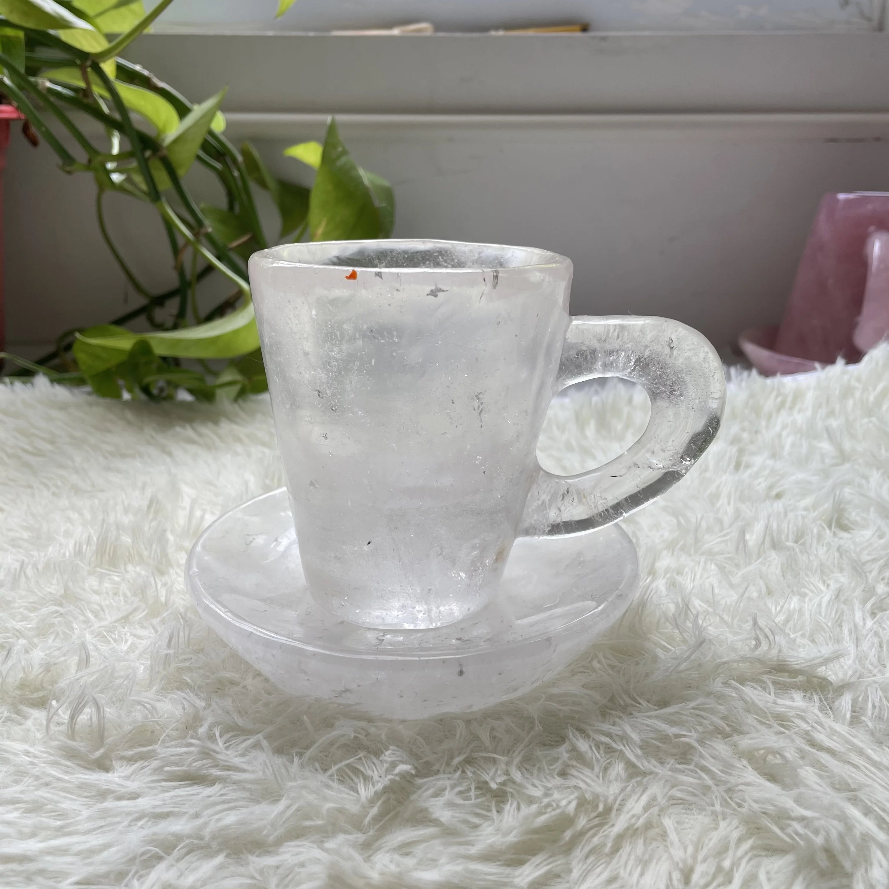 Natural Hand-carved Unique Healing Folk Crafts clear  Rose Quartz Amethyst Crystal Cup