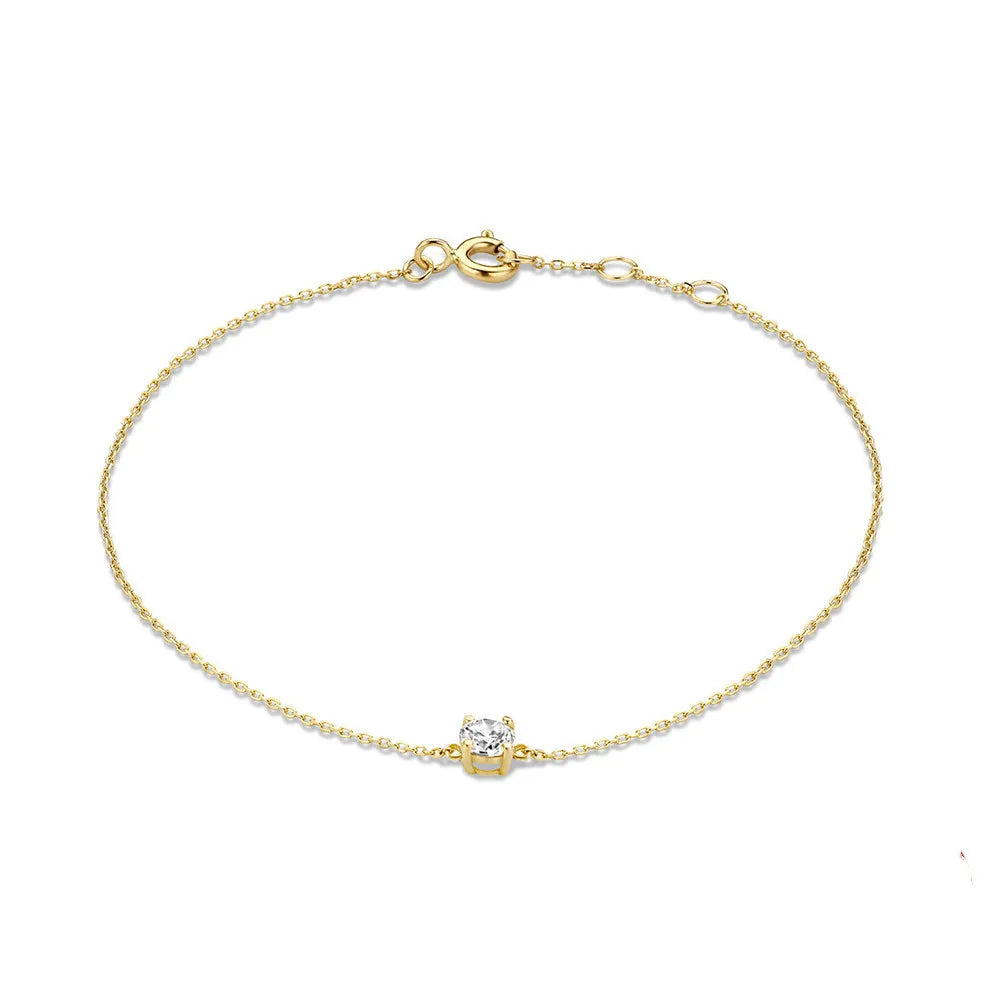 BAQUESUN New Simple 925 Sterling Silver Single Diamond Heart Bracelet Women 18K Gold Plated Diamond Bracelet
