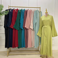 Loriya Islamic Clothing Store Hot Selling Solid Colors Satin Open Abaya With Side Pockets Muslim Women Modest Kimono Abaya