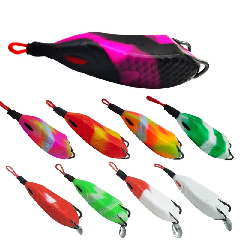 Artificial 80mm 15g Silicone Frog Soft Lure Bait Topwater Wobbler With Assist Hook Spoon Snakehead Fishing Lure