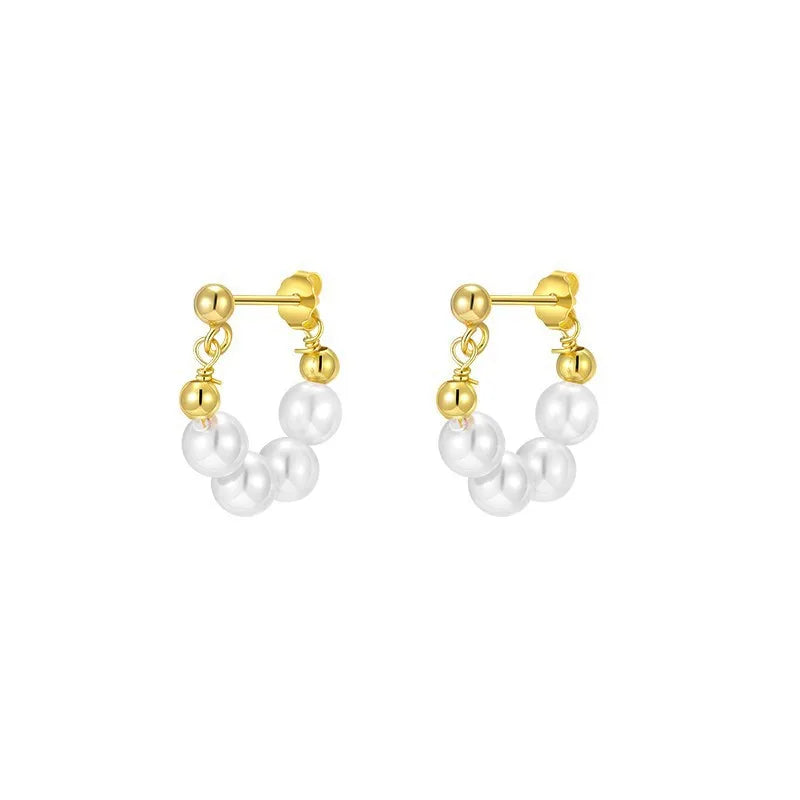 SP Korean Fashion S925 Pearl Earrings Freshwater Pearl Hoop Earrings 925 Sterling Silver