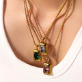Daily Ware 18K Gold Planted Stainless Steel Twist Link Square Cubic Zircon Pendant Necklace for Girls