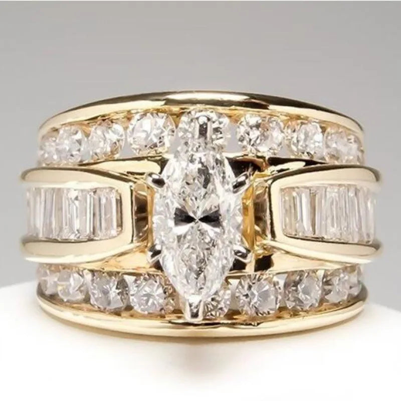 CAOSHI Fashion Copper Jewelry 3A Marquise Cut Wedding Rings for Woman Silver Gold Rose Gold Plated Cubic Zirconia Ladies Rings