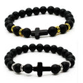 2025 Hot Selling Cross Volcanic Stone Hand Beaded Bracelet 8Mm Men's Frosted Jewelry