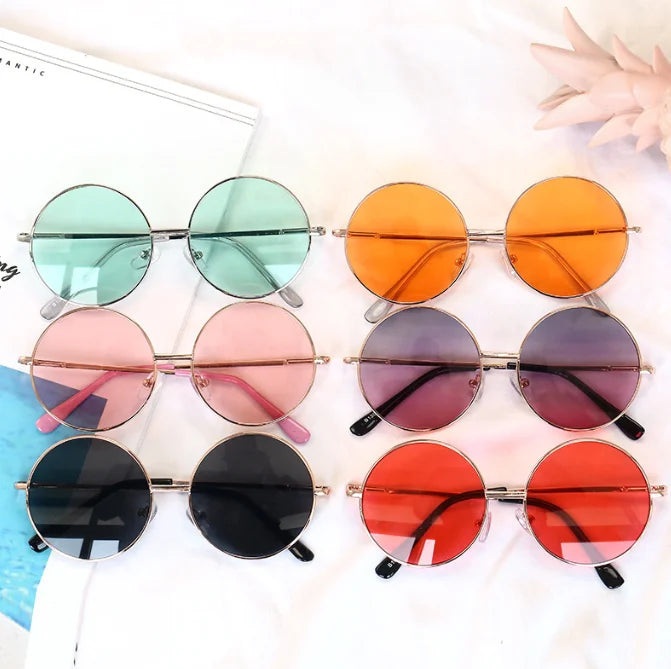 2026 Fashion Sunglasses Boys Girls Anti-UV Vintage Silver Frame Sunglasses Eyewear Children Colorful Round Frame Sun Glasses