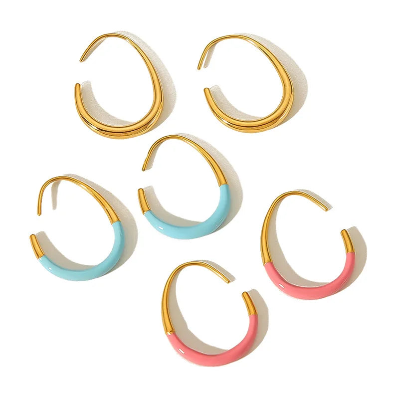 Luxury 18k Gold Drop Oil Enamel Hoop Earrings Exquisite Stainless Steel Colorful Earrings for Women