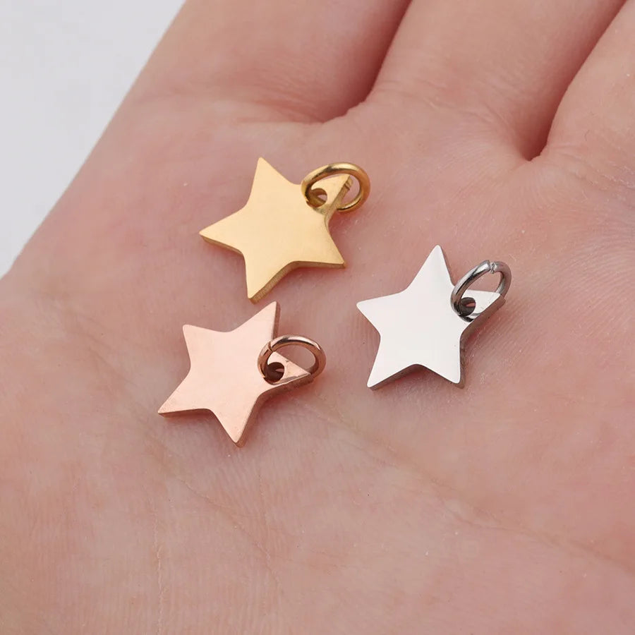 Stainless Steel DIY Jewelry Set 12mm Pentagram Accessories Gold Plated Mirror Face Small Pendant Custom Newest Jump Rings Making