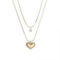 14K Gold Plated Double Layer Chain Necklaces Stainless Steel CZ Zircon Heart Pendant Necklaces Women Wholesale