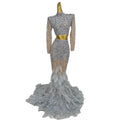 Elegant Pearls Top Feathers Long Skirts 2 Piece Sets Gown Birthday Wedding Dress Show Costume Women Evening Prom Mermaid Dress