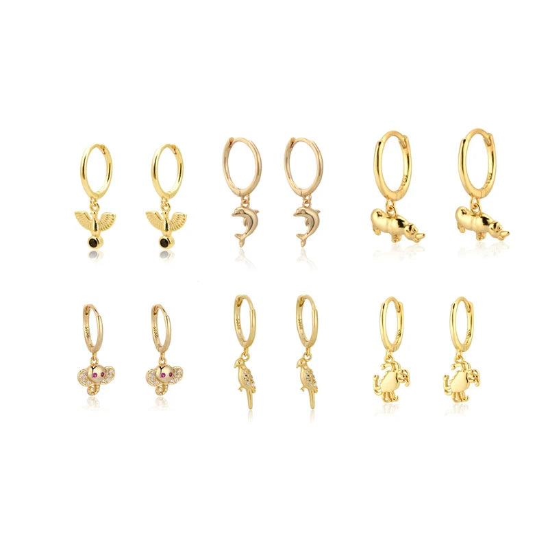 Copper Animal Hoop Earrings Cute Butterfly Horse Circle Kids Earrings Jewelry Gift for Women