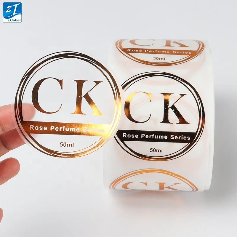 Adhesive Waterproof Private Transparent Gold Foil logo Stickers Paper Custom Printing Label Hot Stamping clear Gold Foil Sticker