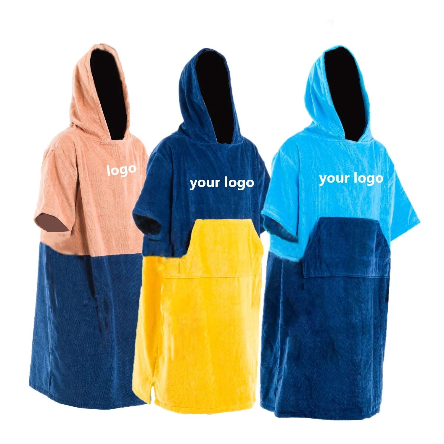 Custom Logo Spa or Beach Poncho Drying Towel Hooded Towelling Changing Robe