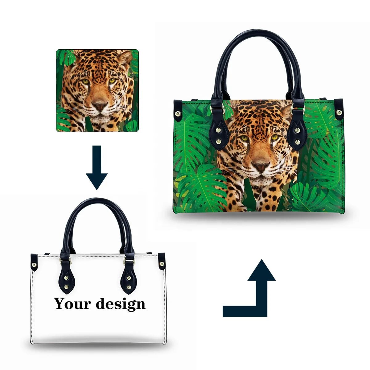 Designer Tiger Pattern Blank Sublimation Tote Bags for Women Luxury Anti-theft Customized Handbags With Logo