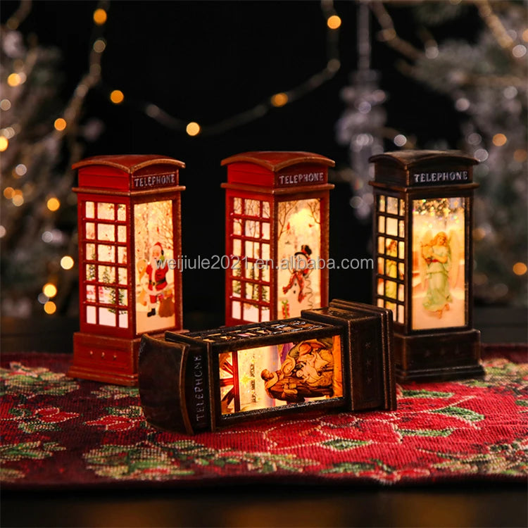 2023 Retro Phone Booth Style LED Night Light Glowing Christmas Decoration for Kids